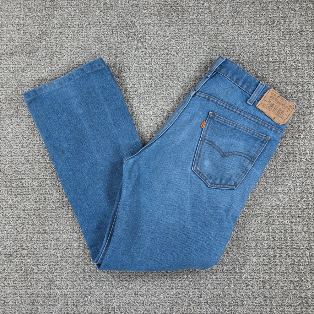 Vintage Levis 517 Orange Tab Jeans Mens 34x30 Blue Straight Leg Denim USA Made